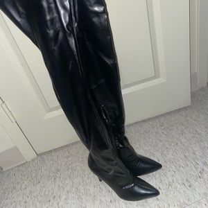 Plain leather thigh high boots